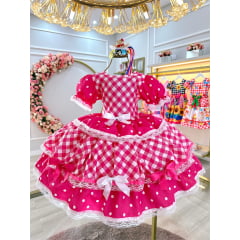 Vestido Infantil Junino Caipira Pink Xadrez