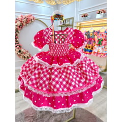 Vestido Infantil Junino Caipira Pink Xadrez