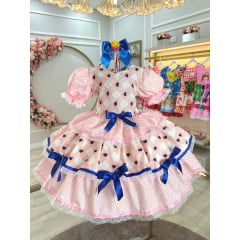 Vestido Infantil Junino Caipira Rosa Claro Colorido Corações