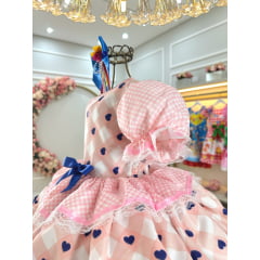 Vestido Infantil Junino Caipira Rosa Claro Colorido Corações