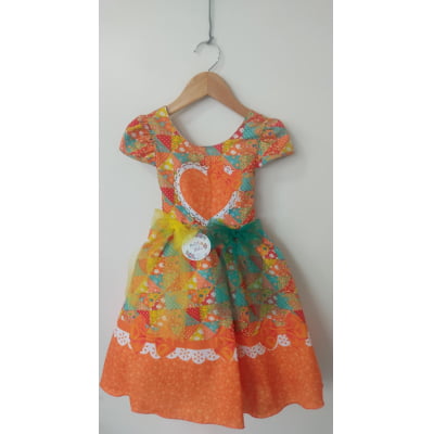 Vestido Infantil Junino Caipira São João Colorido Laranja Vestido Infantil Junino Caipira São João Colorido Laranja