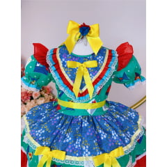 Vestido Infantil Junino Caipira Verde Colorido Estampado