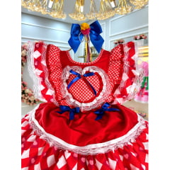 Vestido Infantil Junino Caipira Vermelho C/ Desenho Corações