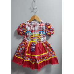 Vestido Infantil Junino Caipira Vermelho Colorido Florzinhas