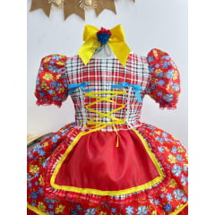 Vestido Infantil Junino Caipira Vermelho Colorido Florzinhas