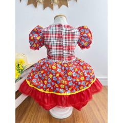 Vestido Infantil Junino Caipira Vermelho Colorido Florzinhas
