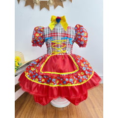 Vestido Infantil Junino Caipira Vermelho Colorido Florzinhas