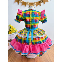 Vestido Infantil Junino Caipira Xadrez Colorido Estampado