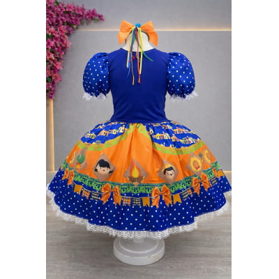 Vestido Infantil Junino Festa de São João Azul Royal Colorido