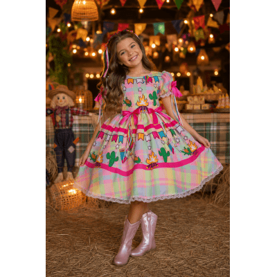 Vestido Infantil Junino Festa de São João Colorido Luxo
