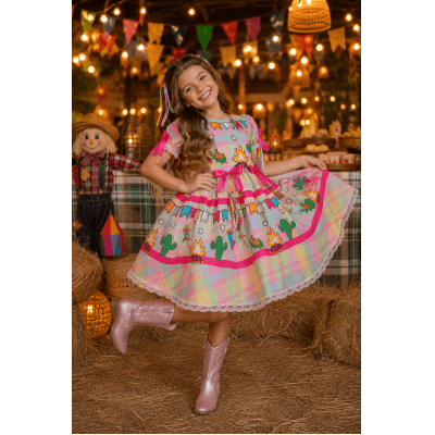 Vestido Infantil Junino Festa de São João Colorido Luxo