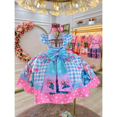 Vestido Infantil Junino Festa Lilo Stitch e Angel Azul