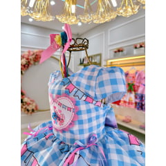 Vestido Infantil Junino Festa Lilo Stitch e Angel Azul