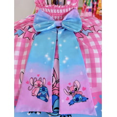 Vestido Infantil Junino Festa Lilo Stitch e Angel Rosa