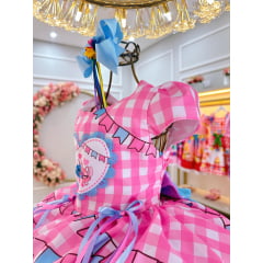 Vestido Infantil Junino Festa Lilo Stitch e Angel Rosa