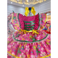 Vestido Infantil Junino Festa São João Caipira Pink Florido