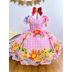 Vestido Infantil Junino Festa São João Rosa Xadrez Girassol