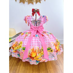 Vestido Infantil Junino Festa São João Rosa Xadrez Girassol