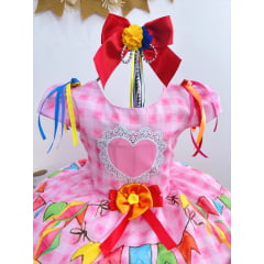 Vestido Infantil Junino Festa São João Rosa Xadrez Girassol