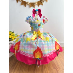 Vestido Infantil Junino Festa São João Xadrez Colorido
