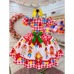 Vestido Infantil Junino Festa São João Xadrez Vermelho
