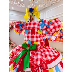 Vestido Infantil Junino Festa São João Xadrez Vermelho