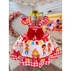 Vestido Infantil Junino Festa São João Xadrez Vermelho