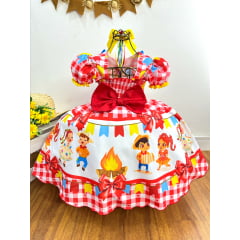 Vestido Infantil Junino Festa São João Xadrez Vermelho