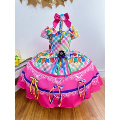 Vestido Infantil Junino Festa São João Luxo Xadrez Colorido