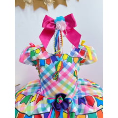 Vestido Infantil Junino Festa São João Luxo Xadrez Colorido