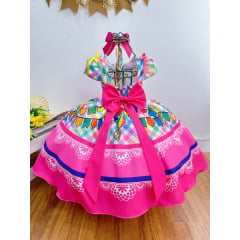 Vestido Infantil Junino Festa São João Luxo Xadrez Colorido