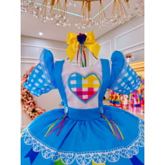 Vestido Infantil Junino Festas Azul Colorido Luxo