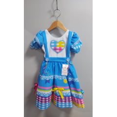 Vestido Infantil Junino Festas Azul Colorido Luxo