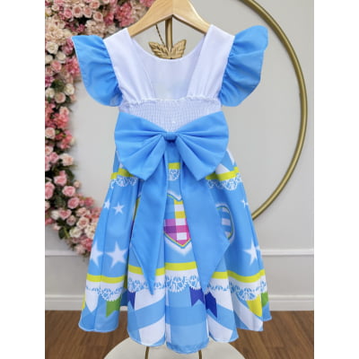 Vestido Infantil Junino Festas Azul Coração Colorido