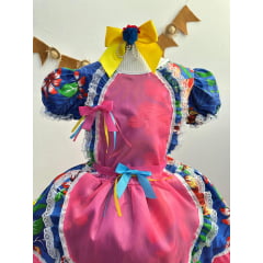 Vestido Infantil Junino Festas Caipira Azul e Rosa Florido