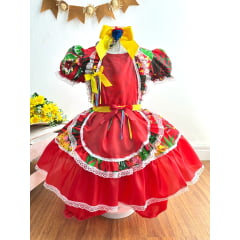 Vestido Infantil Junino Festas Caipira Vermelho e Verde Florido