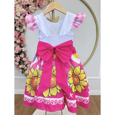 Vestido Infantil Junino Festas Pink Girassol Colorido
