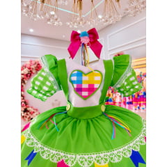 Vestido Infantil Junino Festas Verde Colorido Luxo