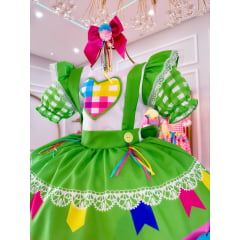 Vestido Infantil Junino Festas Verde Colorido Luxo