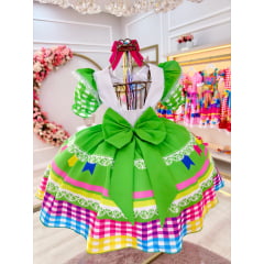 Vestido Infantil Junino Festas Verde Colorido Luxo