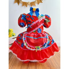Vestido Infantil Junino Festas Vermelho Florzinhas Coloridas