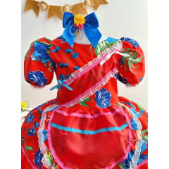 Vestido Infantil Junino Festas Vermelho Florzinhas Coloridas