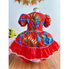 Vestido Infantil Junino Festas Vermelho Florzinhas Coloridas