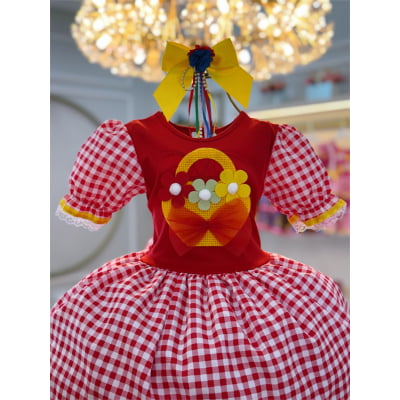 Vestido Infantil Junino Festas Vermelho Xadrez Colorido