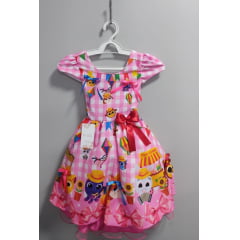 Vestido Infantil Junino Luxo Rosa Xadrez Bolofofos