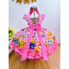 Vestido Infantil Junino Luxo Rosa Xadrez Bolofofos