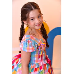 Vestido Infantil Junino Luxo Xadrez Colorido Festa São João