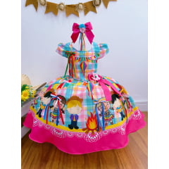 Vestido Infantil Junino Luxo Xadrez Colorido Festa São João