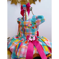 Vestido Infantil Junino Luxo Xadrez Colorido Festa São João