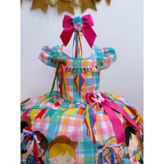 Vestido Infantil Junino Luxo Xadrez Colorido Festa São João